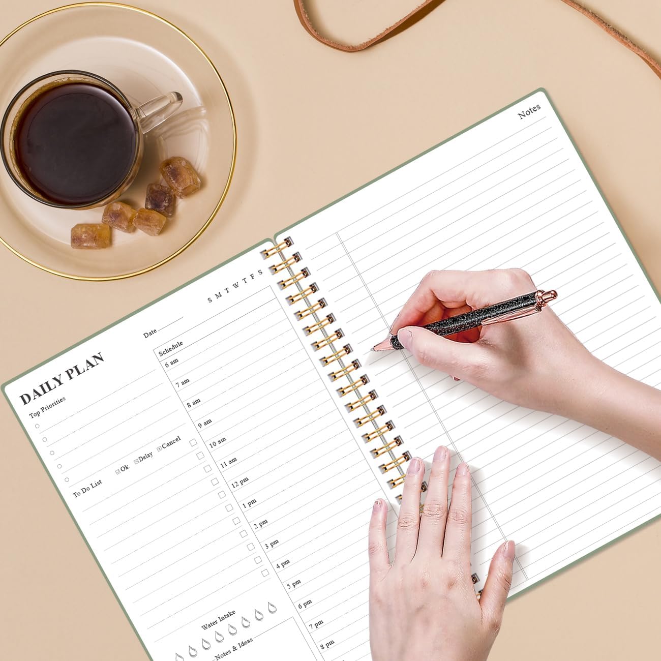 Daily Planner Undated - B5 To Do List Notebook Hourly Schedules, Spiral Appointment Planner for Women and Men, PVC Hardcover, Inner Pocket, Elastic Closure, 7" x 10", Grey