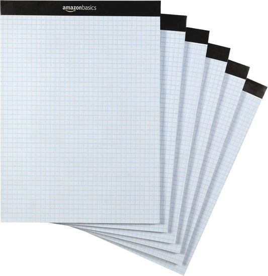 Amazon Basics Quad Ruled Graph Paper Pad, 600 Sheets, 6 pack of 100 Sheets, White, Letter Size 8.5 x 11-inch