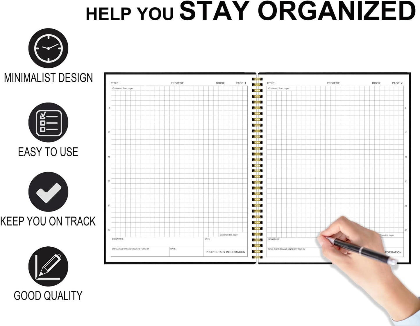 Engineering Notebook/Engineer Graph Paper Notebook - (.25" Grid Format), Lab Notebook Quad Ruled Book with Grid Pages: Table of Contents for Chemistry, Physics, Biology, 8" x 10", Spiral Bound, Black
