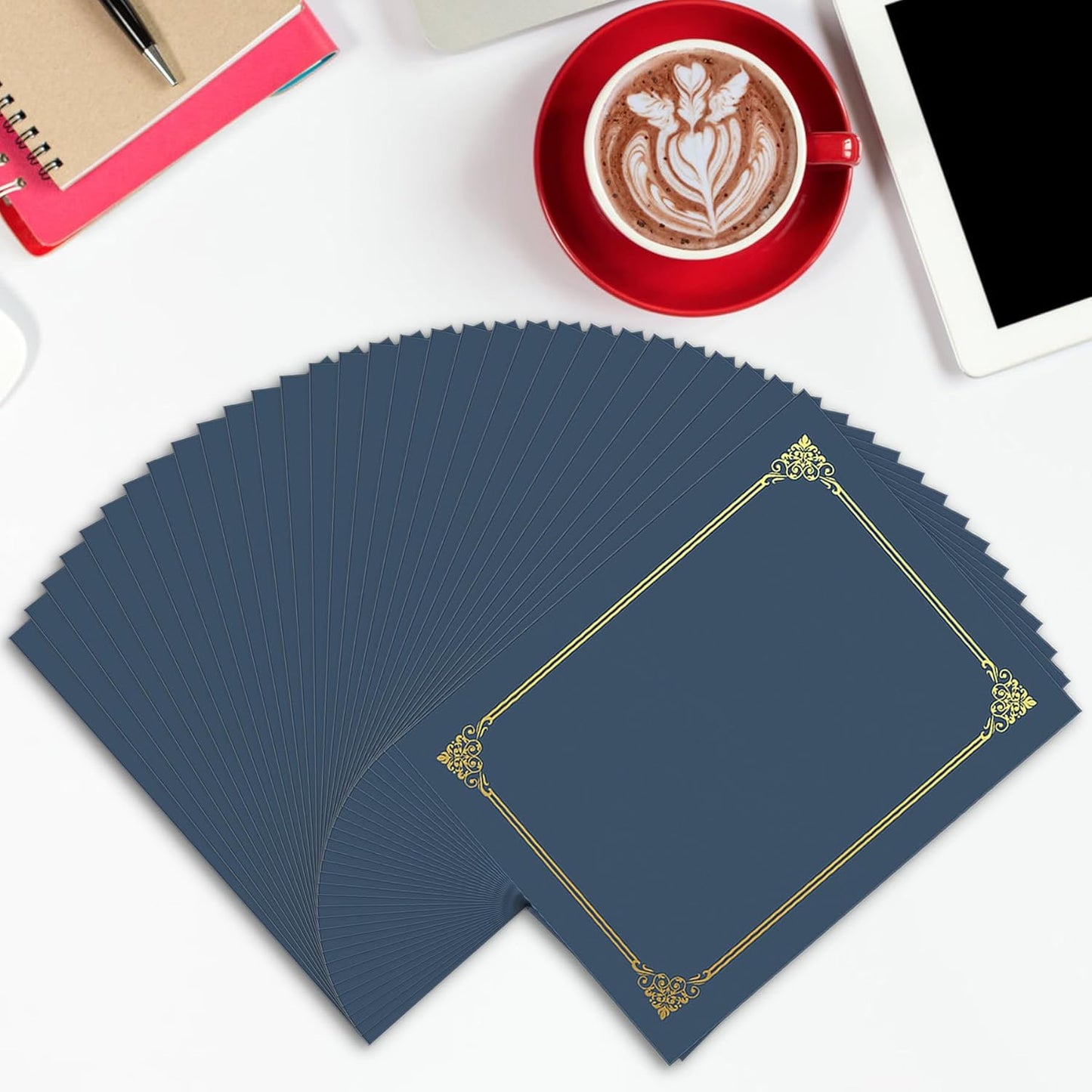 50 Packs Certificate Holders, Navy Blue Diploma Holders, 350gsm, Certificate Covers with Gold Foil Border for Letter Size 8.5 x 11 Certificates, Cardstock, Award, Graduation, Document Papers