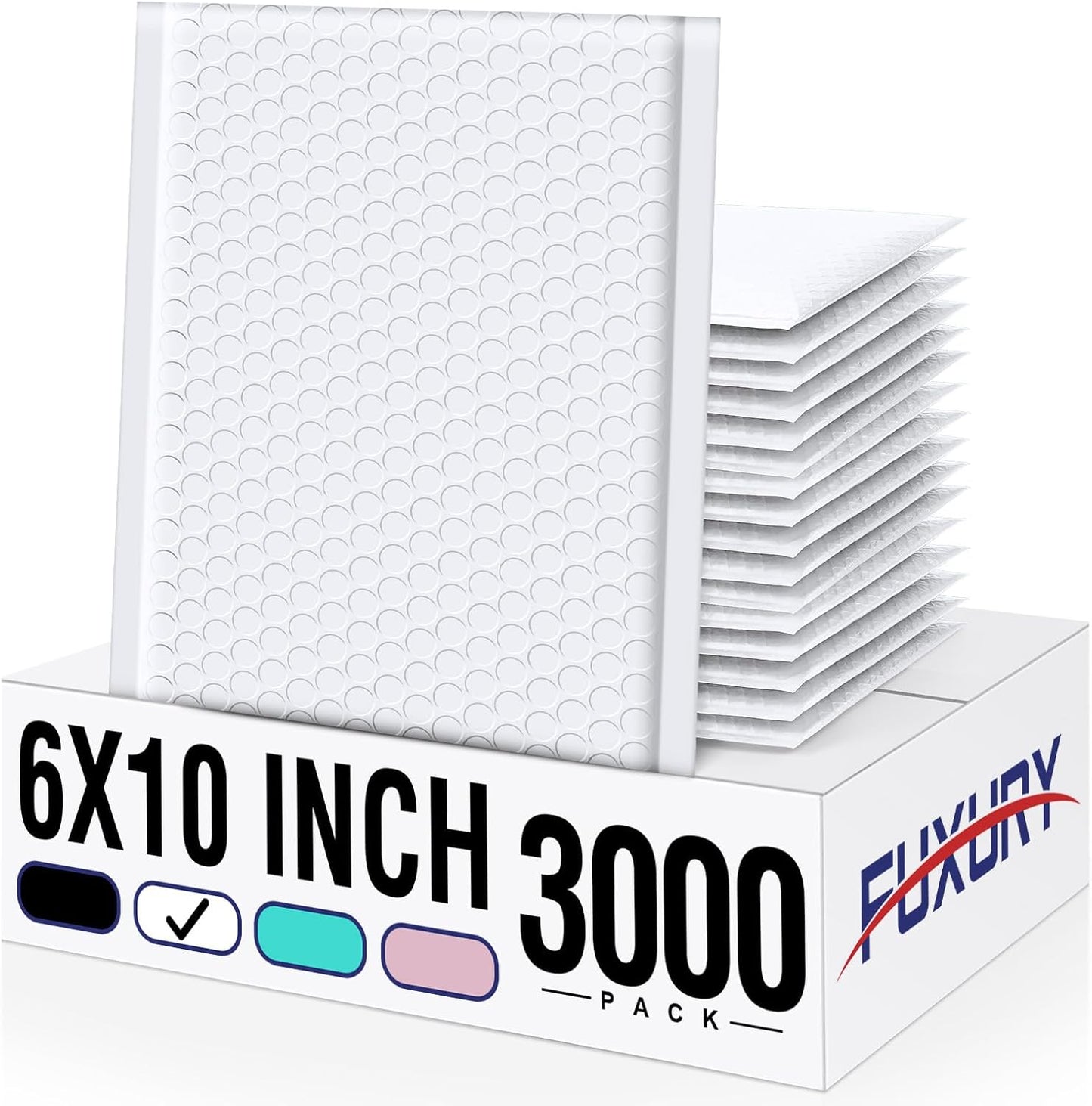 Fuxury Bubble Mailers 6x10“ 3000 Pack White Padded Envelopes Usable Size 6x9" Thick Mailing Envelopes Bubble Padded, Shipping Bags for Mailing,Packaging, Small Business, Boutique, Bulk #0