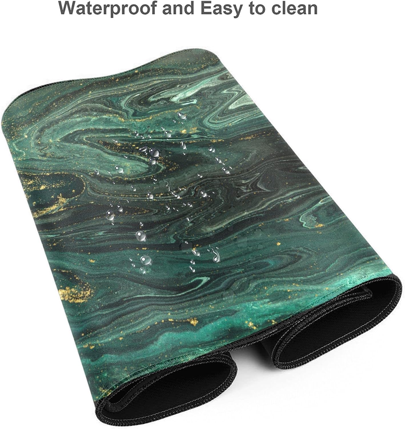Desk Mat,Green Gold Liquid Marble Extended Gaming Mouse Pad for Office Work & Game,Computer Keyboard Mouse Mat Desk Non-Slip Rubber Base Large Mousepad with Stitched Edges, 31.5x15.7inch