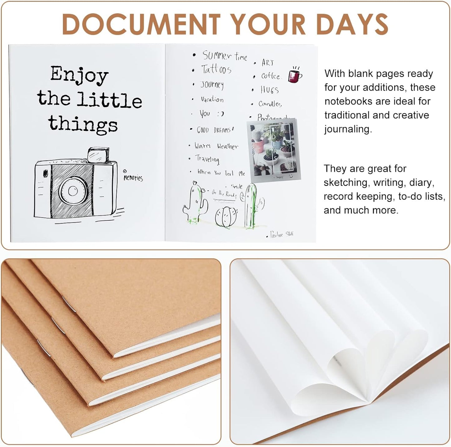 Epakh 100 Pack Mini Kraft Paper Notebook Bulk Small Blank Notebook Mini Unlined Pocket Journal Sketchbooks for Students School Writing, 48 Pages, 24 Sheets, 4.25 x 5.5 Inch (Brown)