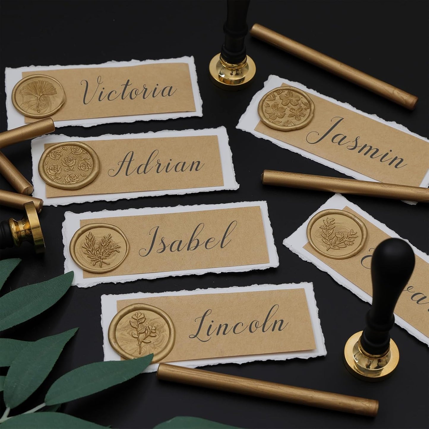 UNIQOOO 6 Pcs Wax Seal Stamp Set, Floral Stamps Botanical Sealing Stamper Kit, Wooden Handle with Brass Head for Wedding Greeting Cards Gift