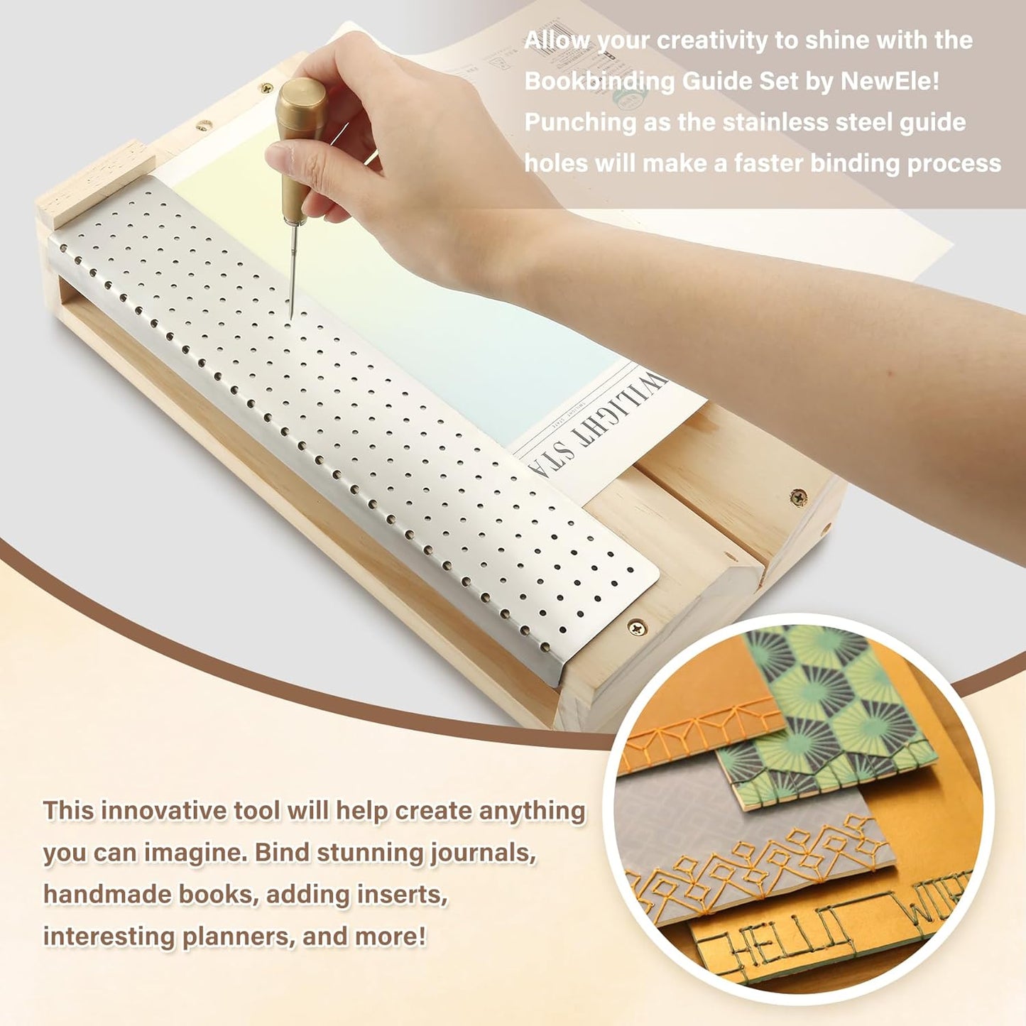 Bookbinding Punching Cradle Set, Includes Dual-Use Piercing Guide, with a Awl(Two Types of Awls, Randomly) - Signature Holes Punch for Books Cover, Journal, Mini Albums, Notebooks DIY Crafts