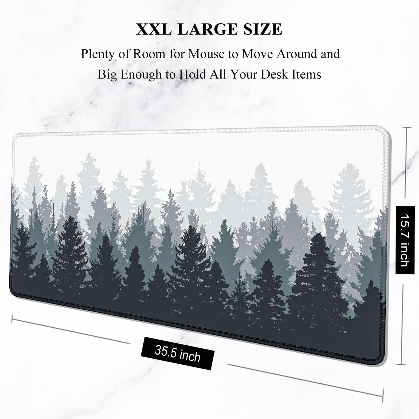 Auhoahsil Large Gaming Mouse Pad, Forest Theme XXL 35.4 x 15.7 in Desk Pad Stitched Non-Slip Rubber Long Computer Mousepad Thin Extended Full Size Desk Mat for Desktop, Laptop, Wireless Mice, White