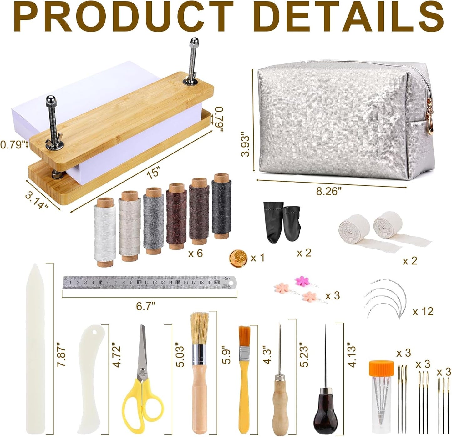 Book Binding Kits with 49 Pcs Hand Bookbinding Tools - Book Press with Anti-Slip Mat, Plastic Bone Folder, Waxed Thread, Bamboo Book Binding Materials DIY Bookbinding Crafts