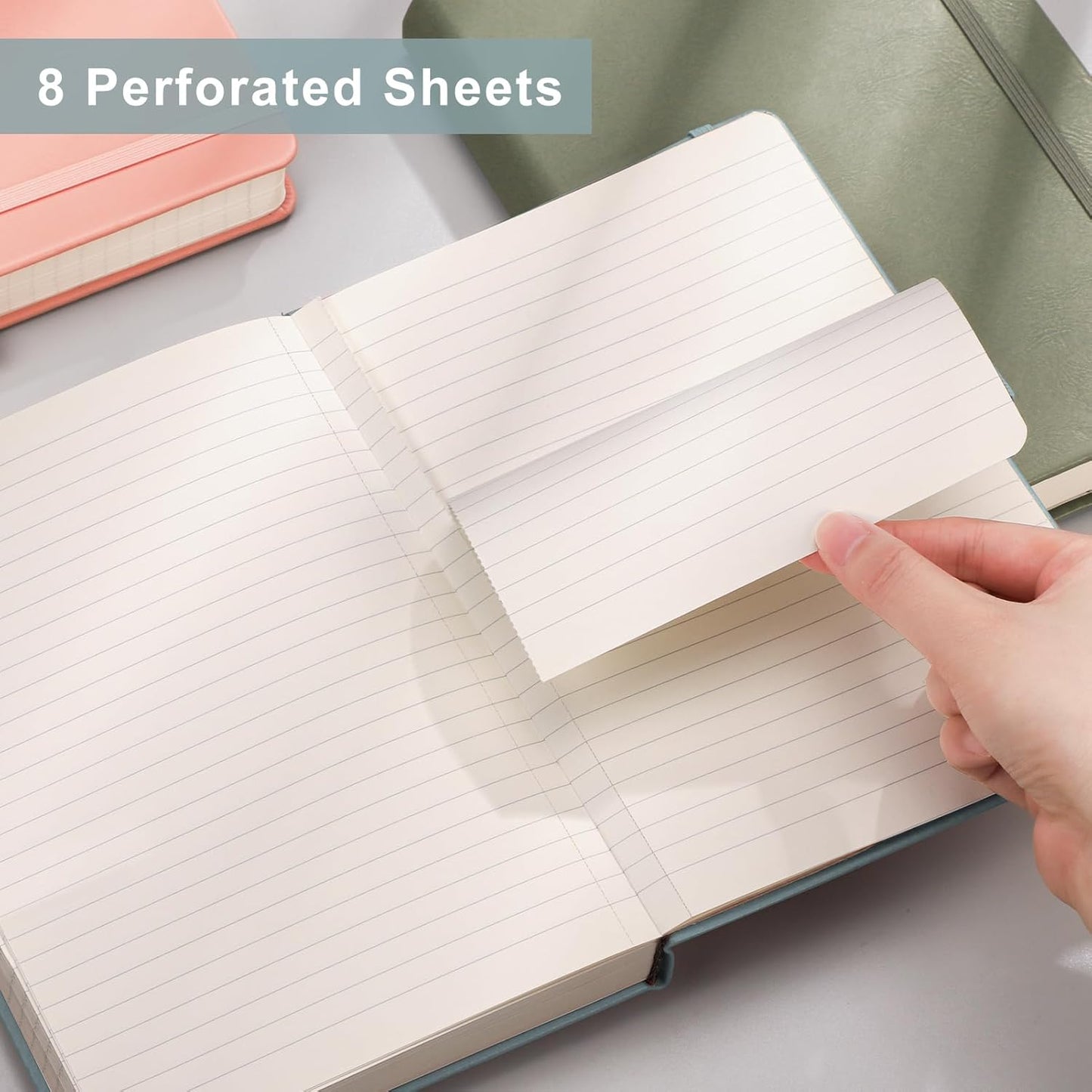 EMSHOI Lined Journaling Notebook - 120gsm Leather Journal with Sticky Notes & 256 Numbered Pages, A5 Hardcover College Ruled Notebook for Work, School, Writing, 5.75”x8.38” - Khaki