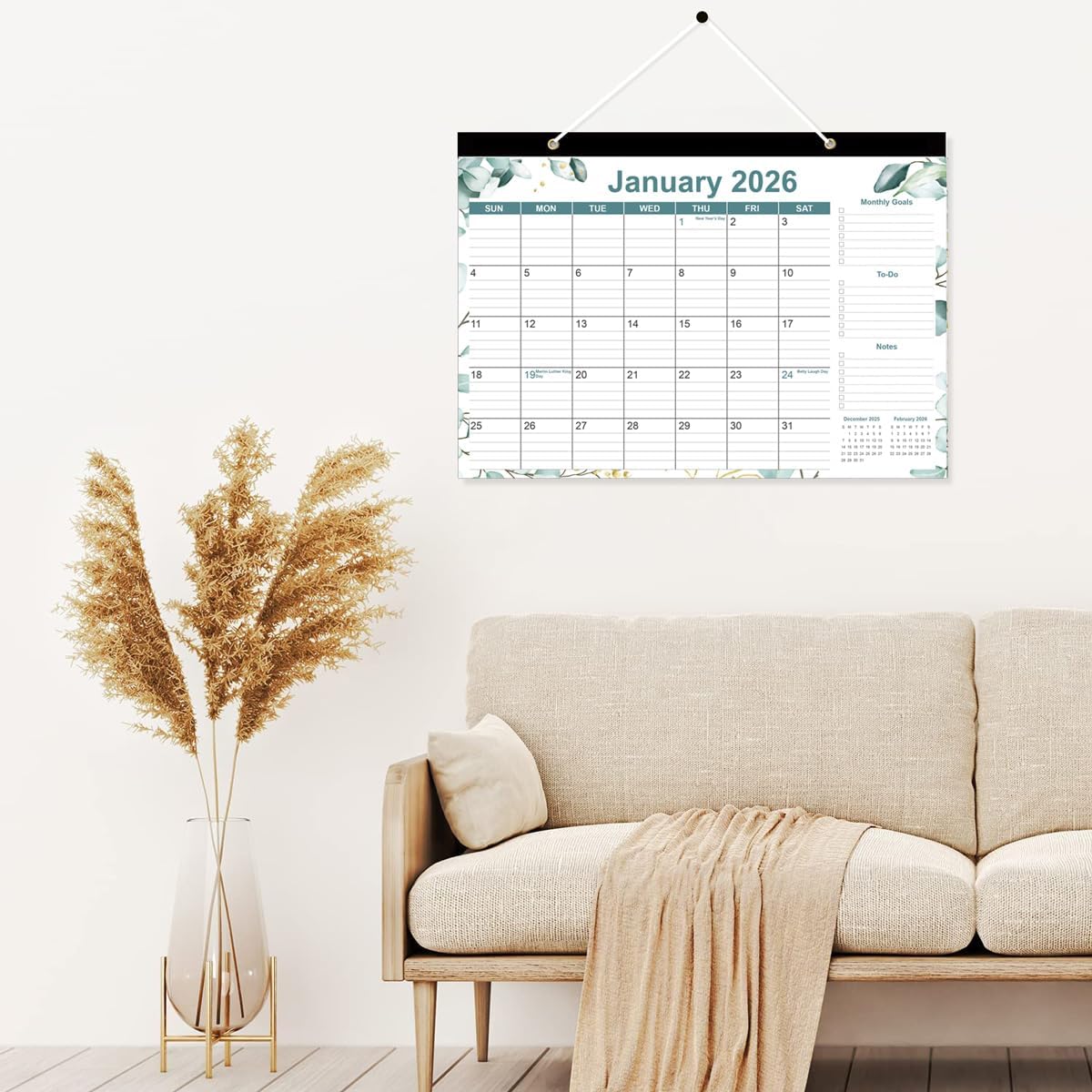 2025-2026 Desk Calendar - 18 Months Calendars from September 2025 - December 2026, Desk Calendar 2025-2026 with Thick Paper, 17" x 12", Green Leaf