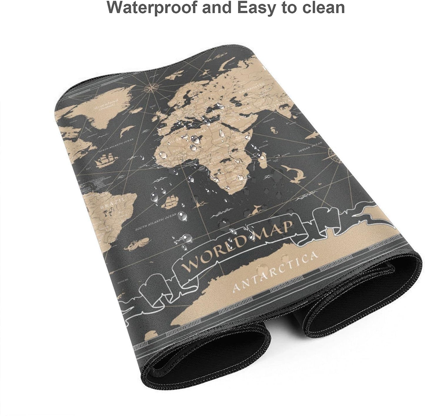 Desk Mat,Vintage World Map Extended Gaming Mouse Pad for Office Work & Game,Computer Keyboard Mouse Mat Desk Non-Slip Rubber Base Large Mousepad with Stitched Edges, 31.5x15.7inch