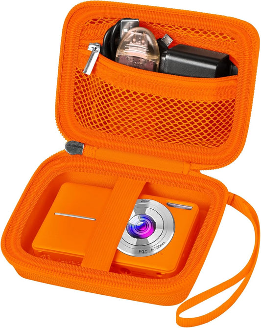 Digital Camera Case Compatible with VAHOIALD FHD 1080P/ for CAMKORY Digital Point and Shoot/for KODAK PIXPRO FZ45-BK 16MP Vlogging/for IWEUKJLO/for Nsoela, Holder for SD Card More- Orange (Box Only)