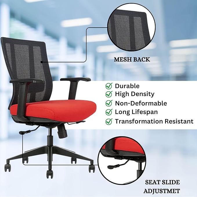 Bitchair Ergonomic Mesh Conference Room Chair - Adjustable Lumbar Support Computer Desk Chair Height Adjustable Arms - Seat Depth Adjustable Executive Office Chair - Black (Red) (Pack of 1)