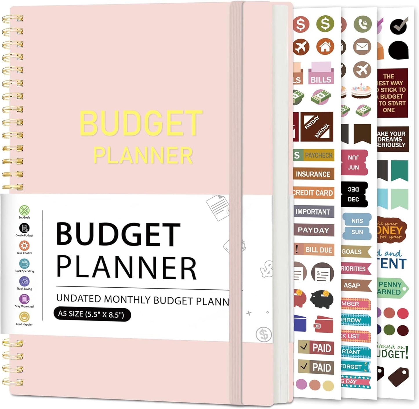 Budget Planner A5 Monthly Financial Organizer Planner with Expense Budget Book Expense Tracker Notebook Accounting Book to Manage Your Money Effectively, Start Anytime, 1 Year Use, Pink