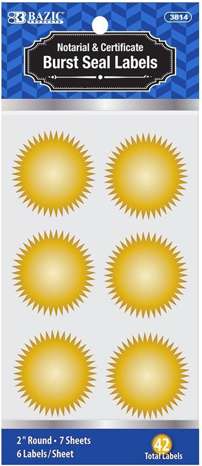 MaxMark Notary Seal Round Embosser for Oregon State - Includes Gold Burst Seal Labels (42 Count)