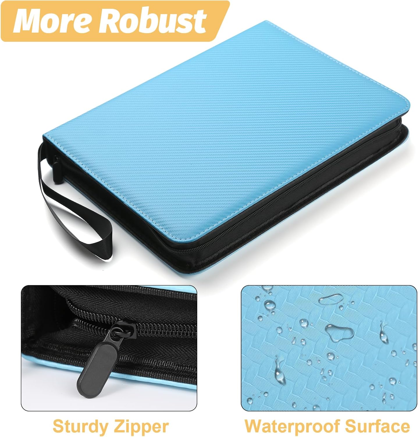 9 Pocket Card Binder, Premium Zip Trading Card Binder, 720 Double Sided Pocket PU Card Collection Binder, Collector Card Album, Card Folder for MTG, TCG, Sports Cards, Game Cards (Light Blue)