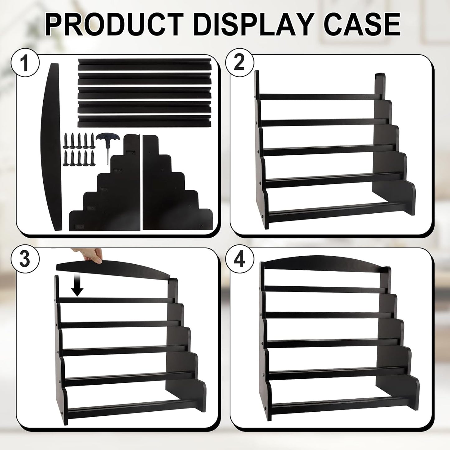 5-Tier Bamboo Trading Card Display Case, 35 pt Baseball Card Collection Stand, Sports Card Storage Holder,Card Game Collection (Black)