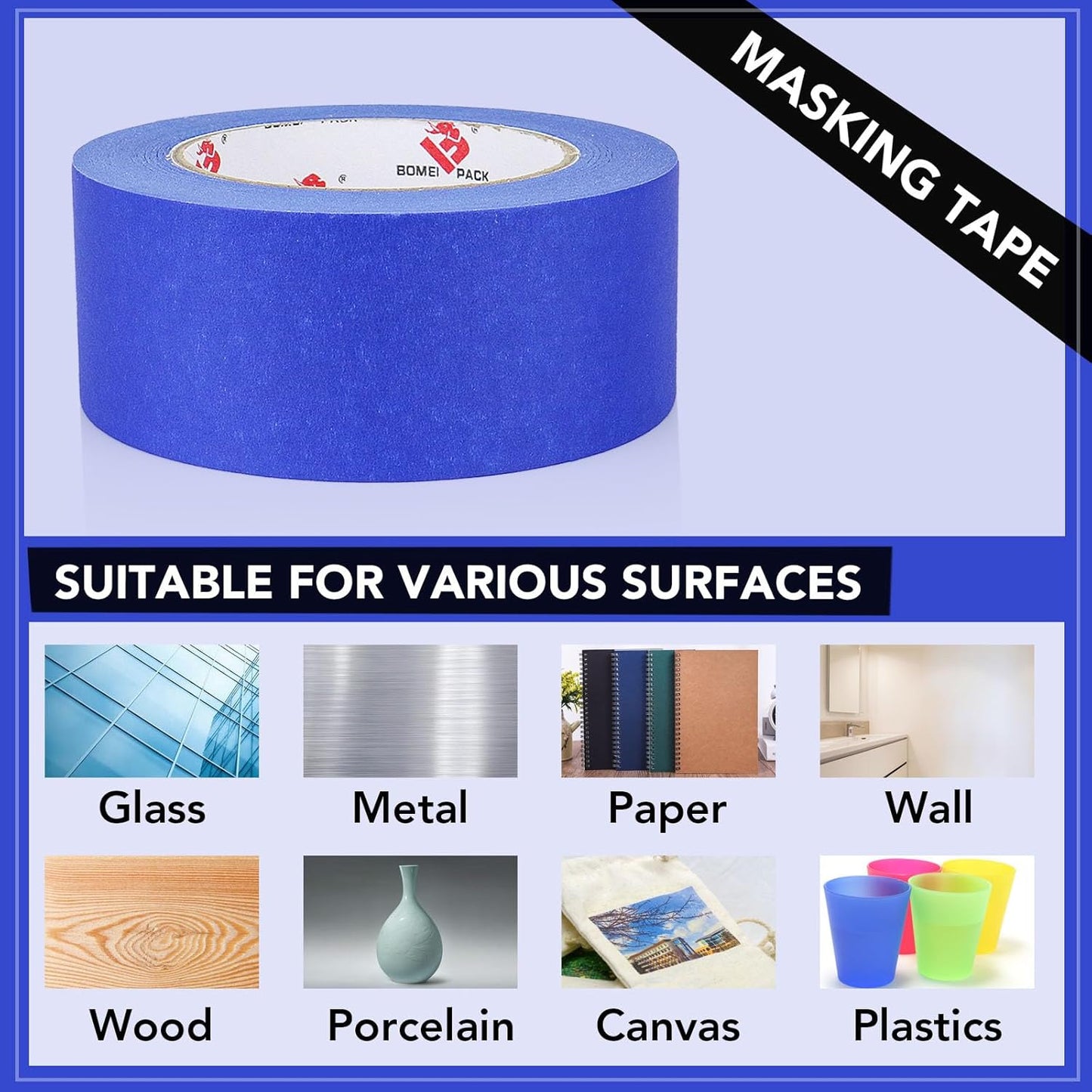 BOMEI PACK 2 Inch Blue Painters Tape, 2 Pack Paint Blue Masking Tape 2 inch x 55 Yards for Walls Painting, Labeling, DIY Crafting, Decoration and School Projects