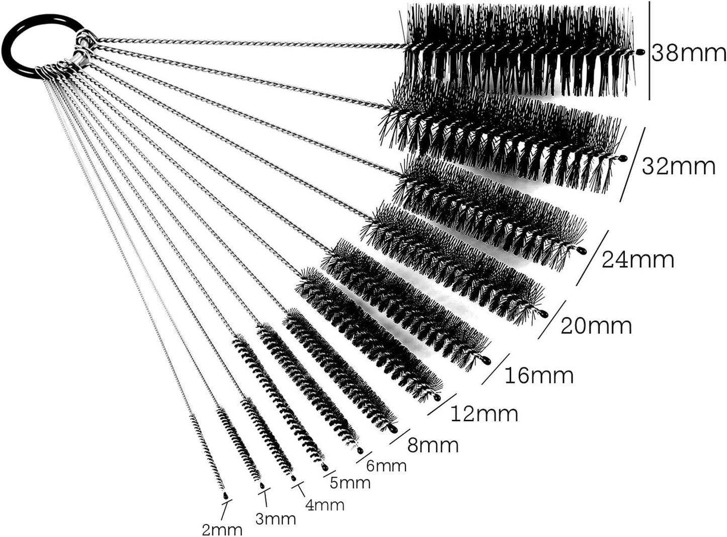 Black Nylon Cleaning Brush Set, 12-Piece, Suitable for Bottle, Teapot, Airbrushes, Espresso Machines, Protective Design, Dishwasher Safe