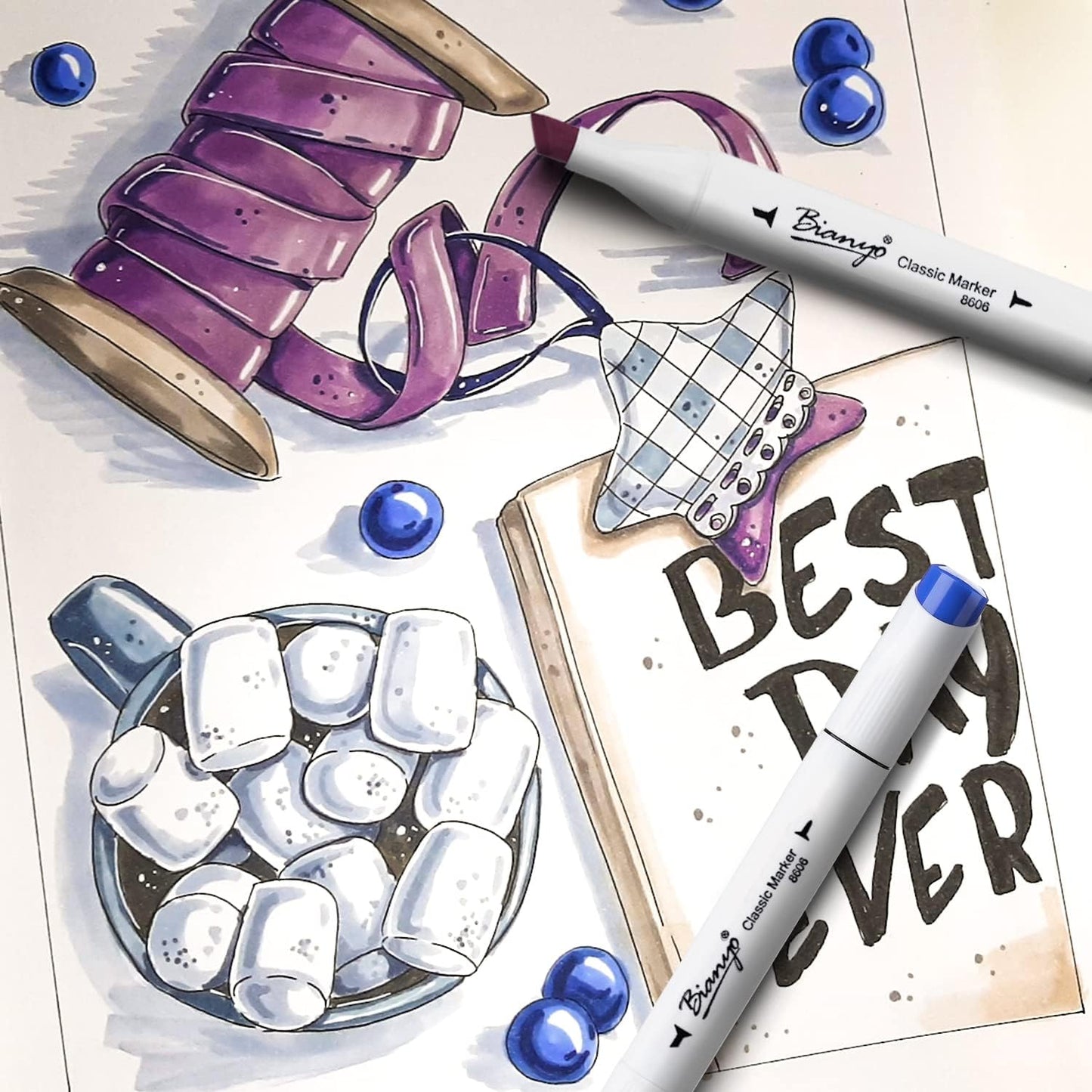 Bianyo 72 Pastel Markers Alcohol Marker Set, Dual Tip Art Markers Set, Alcohol-Based Ink Permanent Marker with Premium Grey Bag for Adults, Kids, Amateurs, Coloring, Drawing, Outlining, highlighting