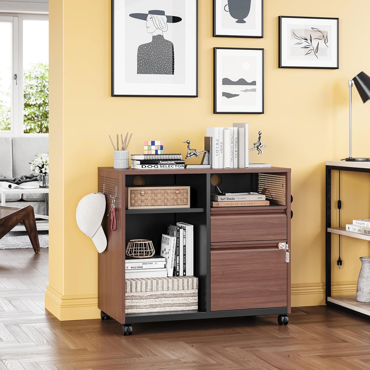 Mobile 2 Drawer File Cabinet,Metal File Cabinet with Lock，Lateral Printer Stand Filling Storage for Home Office-A4/F4/Letter