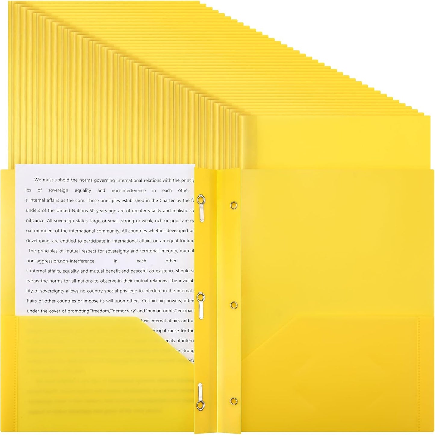 Patelai 48 Pcs Plastic Folders with 2 Pockets and 3 Prongs Home Folders with Card Slot Letter Size Heavy Duty Report Covers for Back to School(Yellow,Classic)