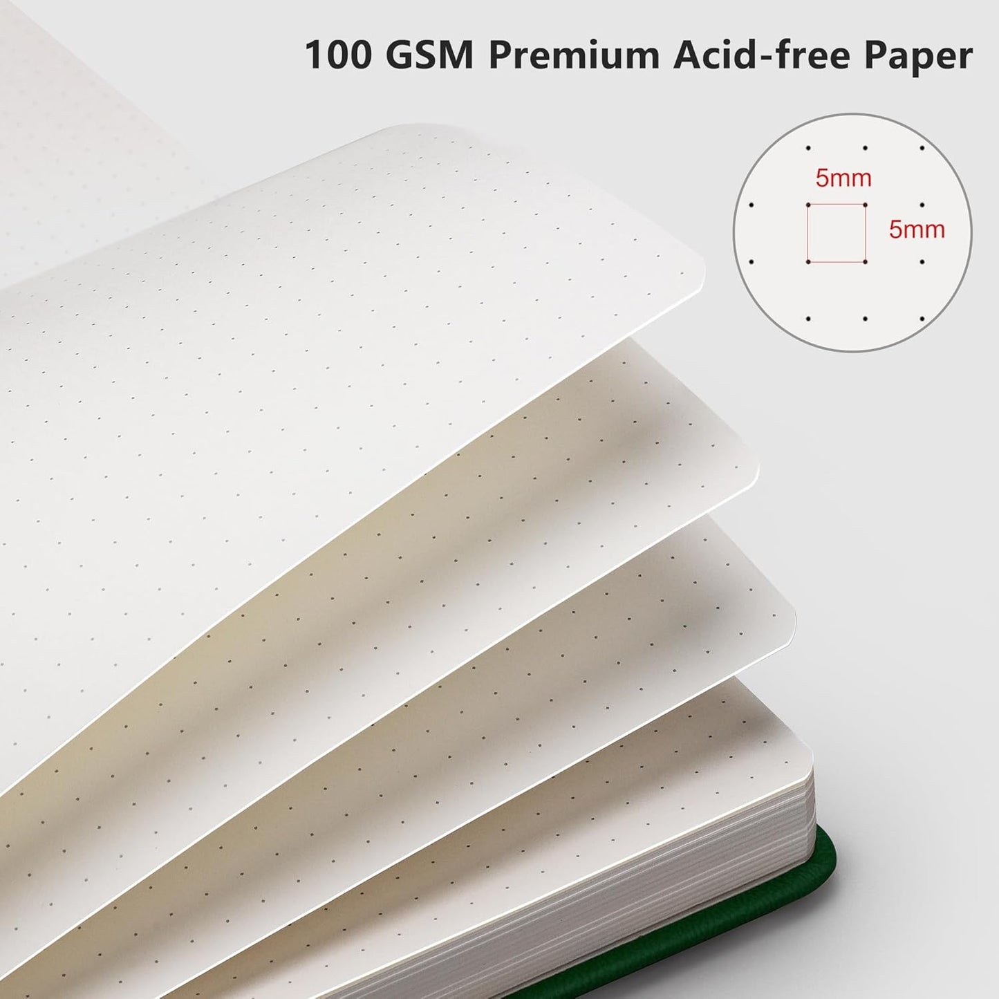 RETTACY Bullet Dotted Journal Notebook, 192 Pages, A5 Medium Size (5.7'' x 8.3''), Leather Hardcover, 100 GSM Thick Paper, for Bullet Journaling, Planning, Tracking (Dark Green)