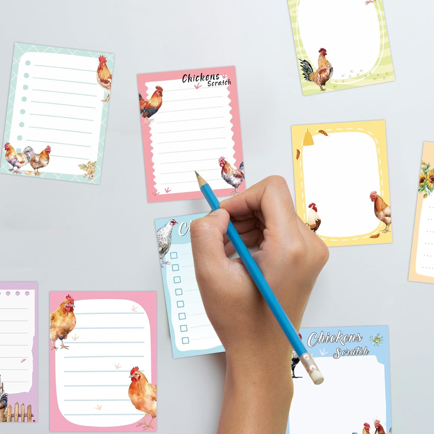9 Pack Funny Chicken Sticky Notes Set, 450 Sheets Farm-Themed Self-Stick Notepads with Cute Hen and Rooster Designs, Country Gifts for Women Chicken Lovers or Office Use