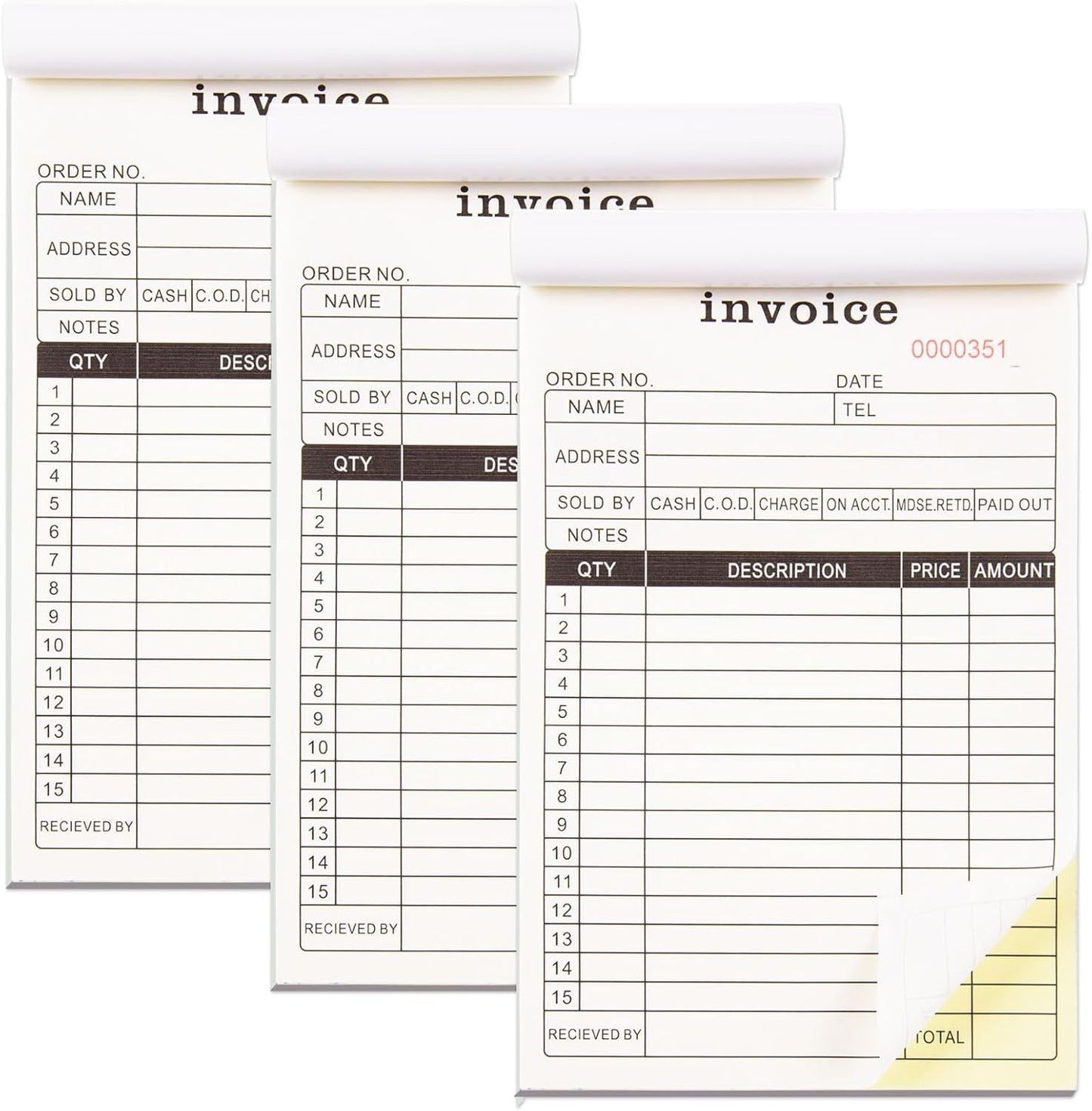 FOBSME Sales Order Books with 2-Part Carbonless Forms 8.27x5.51 Inch Invoice Books Receipt Record Book with Cardboard for Small Business Retail Stores (3 Pad,50 Sets Per Pad)