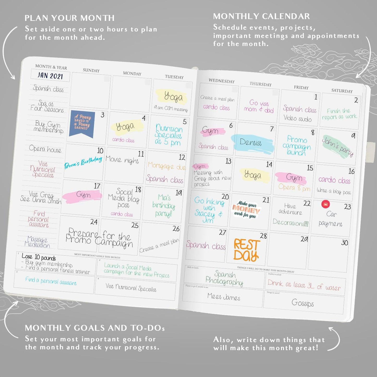 Legend Planner PRO Hourly Schedule - Weekly & Daily Organizer with Time Slots. Appointment Book Journal for Work & Personal, A4 (White Gold)