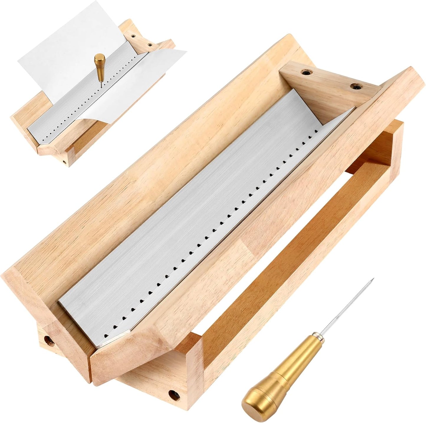 Bookbinding Punching Cradle with Aluminum Piercing Guide, with a Copper Awl, Signature Punching Tool Set for Bookbinding Kit, for Book DIY Crafts, Polished Smooth Surface, Easy to Use Guide