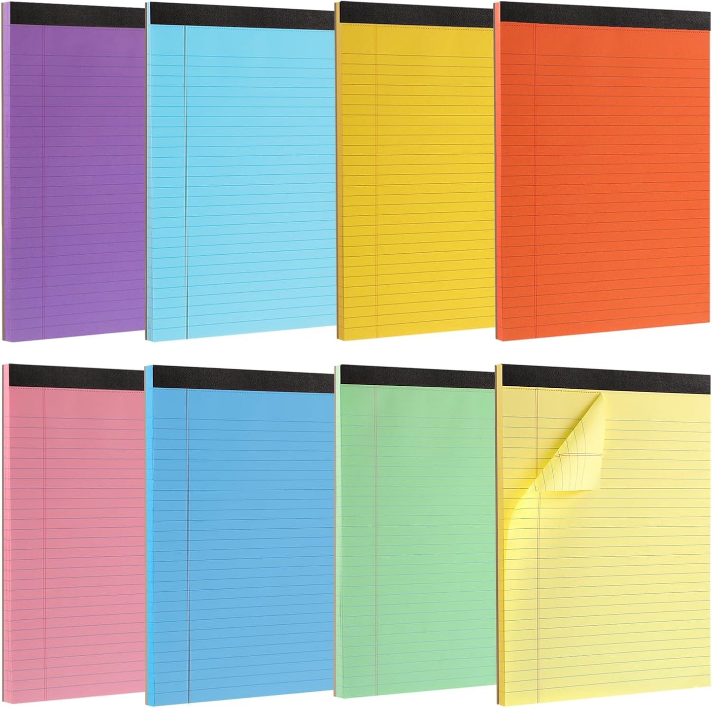 8 Pack Colored Legal Pads, Totally 400 Sheets Legal Pads 8 x 11.5inch College Ruled Writing Pads Wide Ruled Legal Paper for Office, School, College, Professional