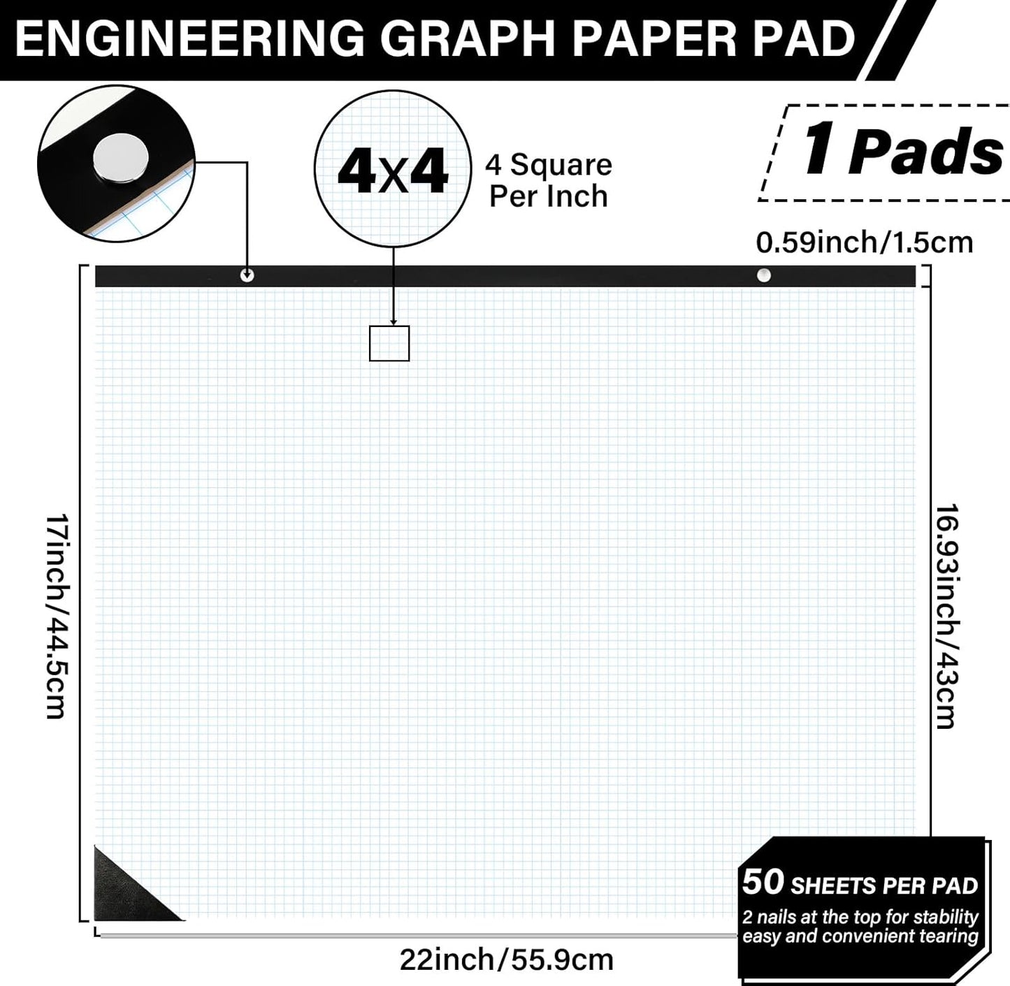 gisgfim Large Engineering Graph Paper 22x17 in Sturdy Graph Desk Pad 1/4 in Quad Grid Blueprint Paper Giant Drafting Pad Sketching Graph Paper for Engineer Architect Designer Mathematician Draftsman