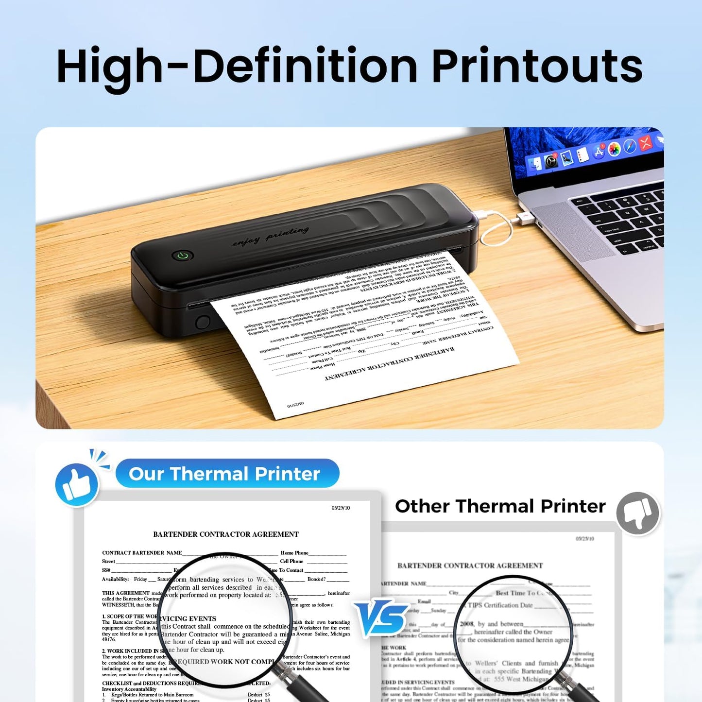 2025 Portable Printers Wireless for Travel, Inkless Thermal Printer Support 8.5" x 11"& A4, Mobile Printers with Carry Case, Bluetooth Portable Printer for Office,Travel,School,Car,Home,Black