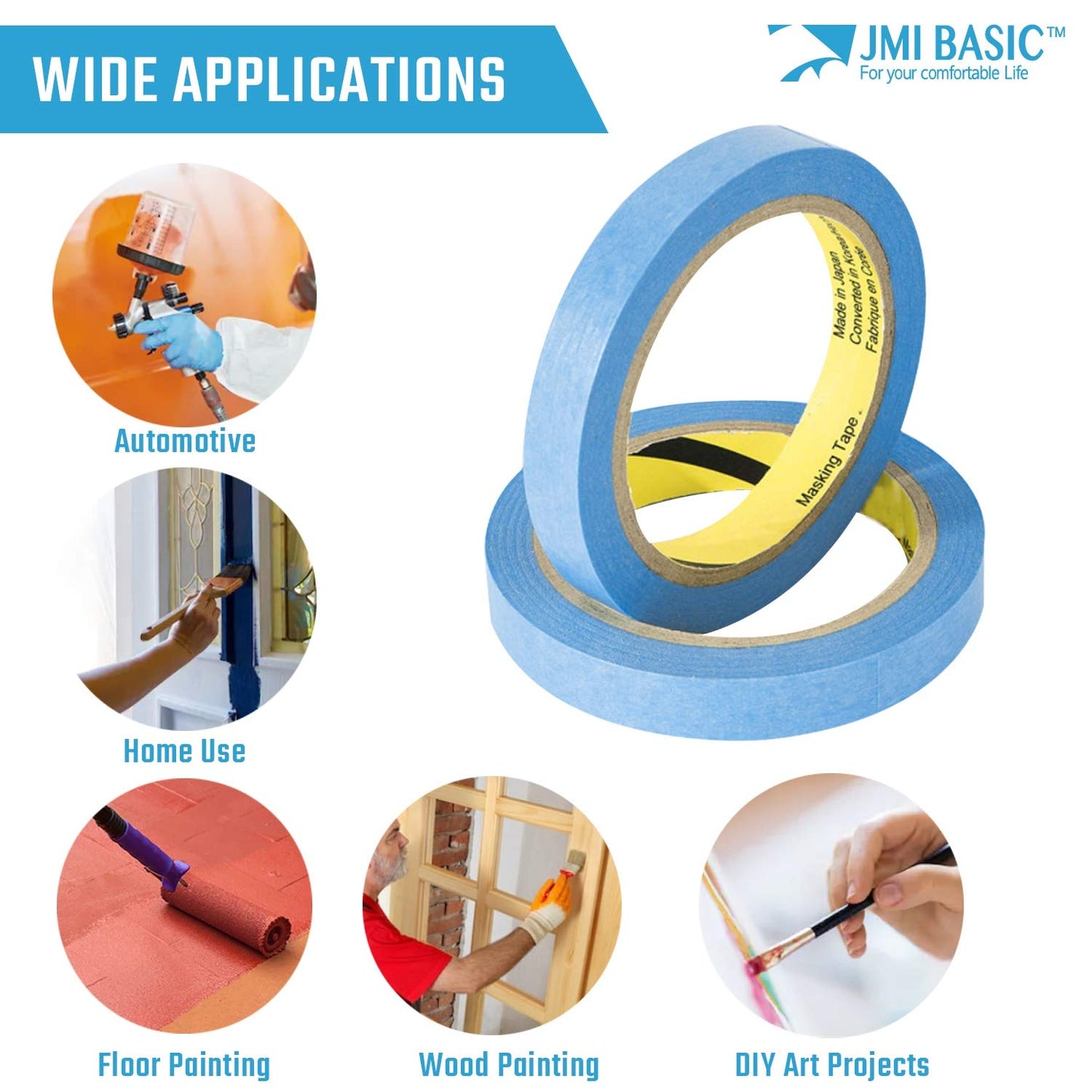 Blue Painters Tape Washi Paper - Assorted Size Multi Pack 44 Yard - No Residue Masking Tape for Painting Drafting Craft - Delicate Surfaces - Heat Resistant - Thin Thick (1/4 x 1/2 x 1 Inch - 6pK)