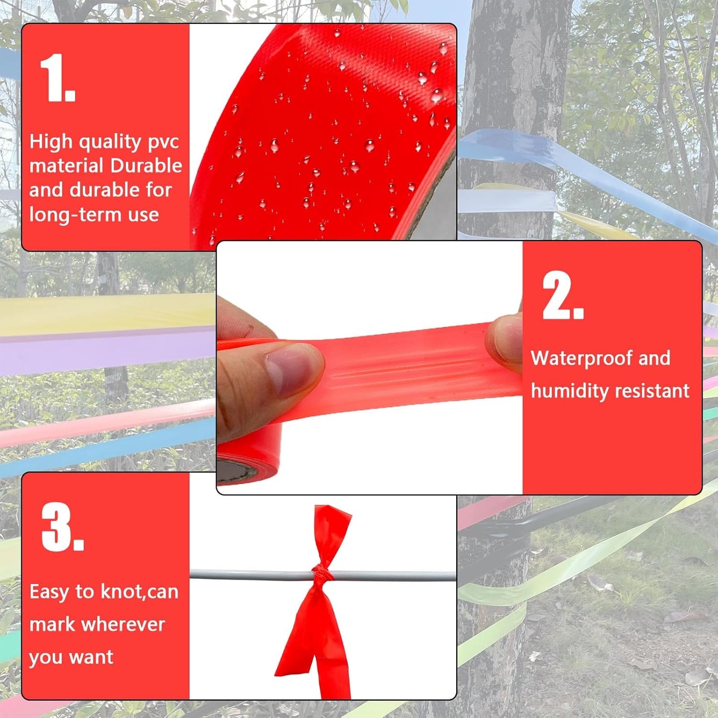 5 Pack Flagging Tape Assorted Flourescent Colors, Non-Adhesive Plastic Ribbon Neon Marking Roll, 0.78"*500ft, Marking Tape for Tree Marking, Hunting, Boundaries and Hazardous Areas,Trail Marking