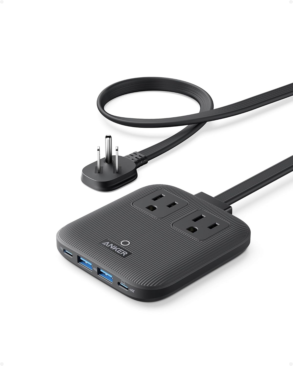 Anker Nano Charging Station(67W Max), 6-in-1 USB-C Power Strip for iPhone 16/15 and MacBook, with Flat Plug and 5ft Thin Undetachable Extension Cord,2 AC,2 USB-A,2 USB-C, for Home&Office