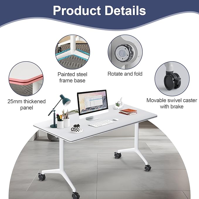 Conference Table,Folding Conference Room Tables Portable Rolling Conference Training Table with Silent Wheels,Mobile Meetings Flip Top Tables for Offices Classrooms Meeting Room (4Pack 47.2in)