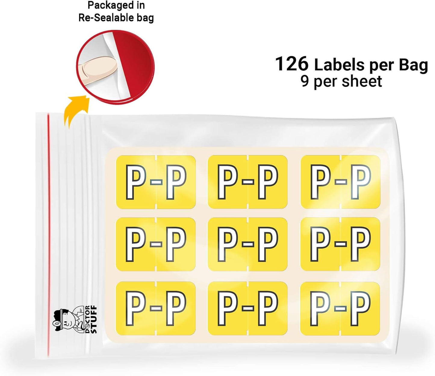 Doctor Stuff - File Folder Labels, Alphabet Letter P, Barkley/Sycom FABKM - BRAM Series Compatible Alpha Stickers, Yellow, 1" x 1-1/2", 126 Labels/Package