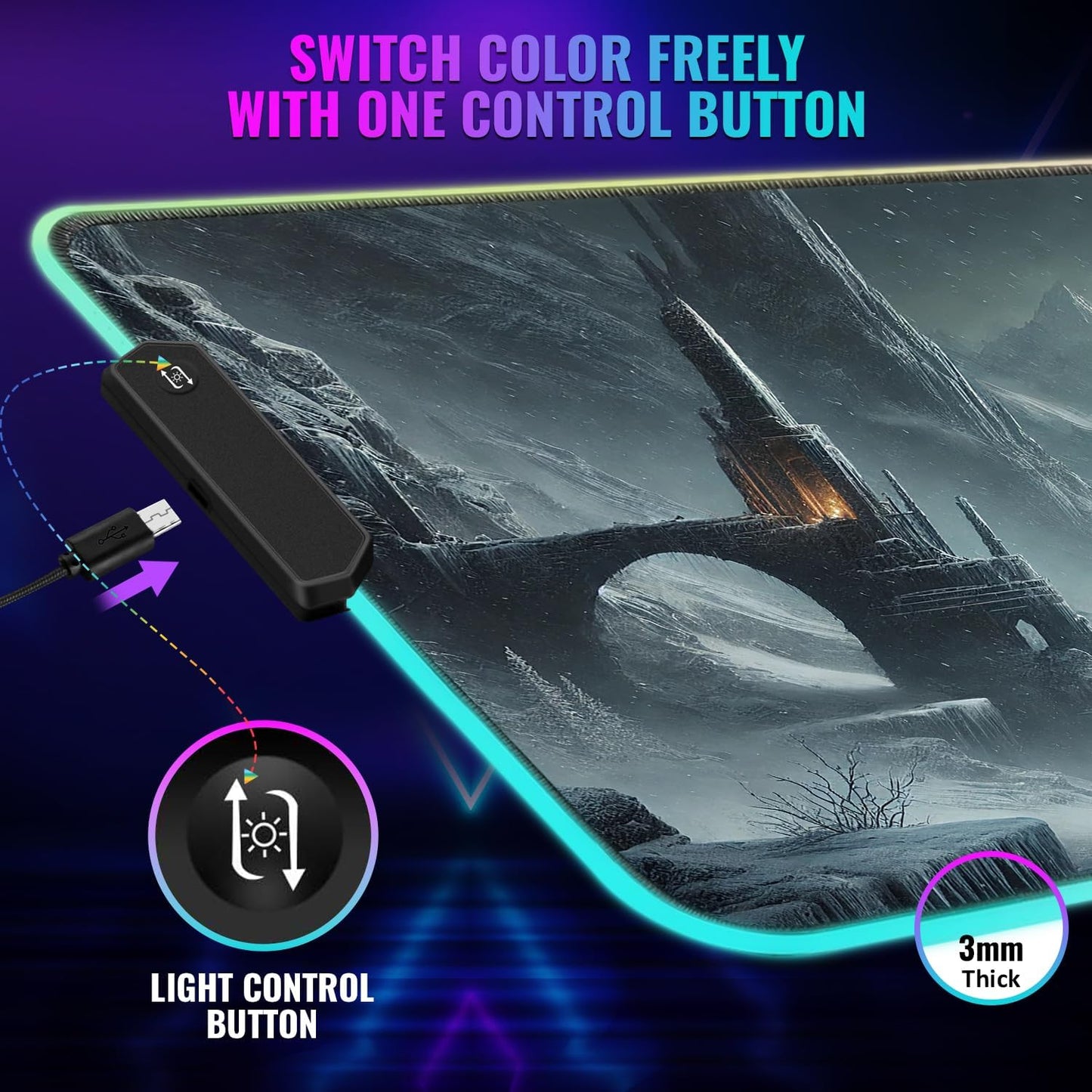 Gaming Mouse Pad - Desk Mat Gaming Mouse Pad , Medium Extra Large Extended Big Long Huge XL XXL and XXXL RGB LED Light Mousepad For a Computer , PC Mats Mousepads Frostblade Warrior