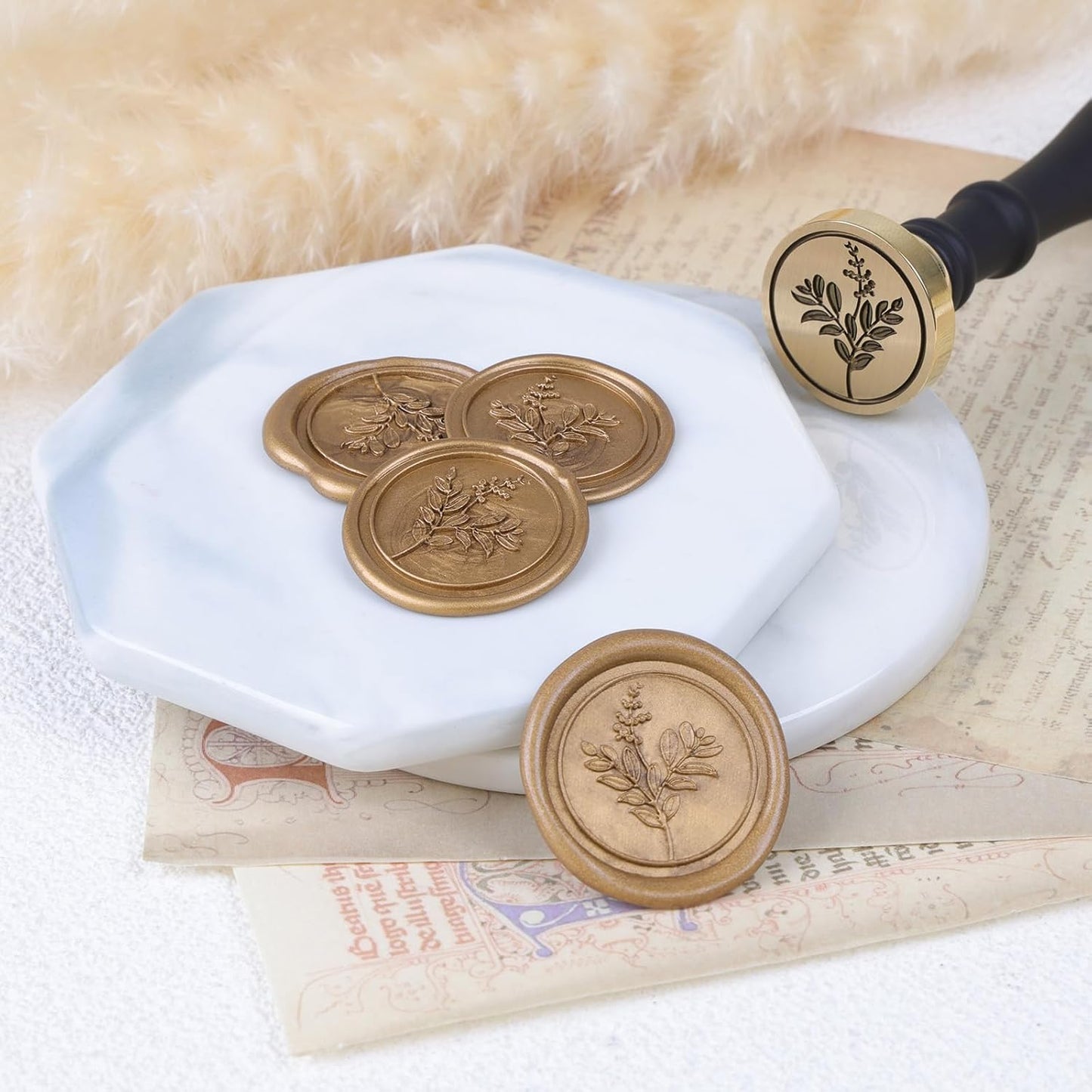 UNIQOOO Botanical Wax Seal Stamp - Brass, Wood Handle, Perfect for Wedding Invitations & Gift Wrap