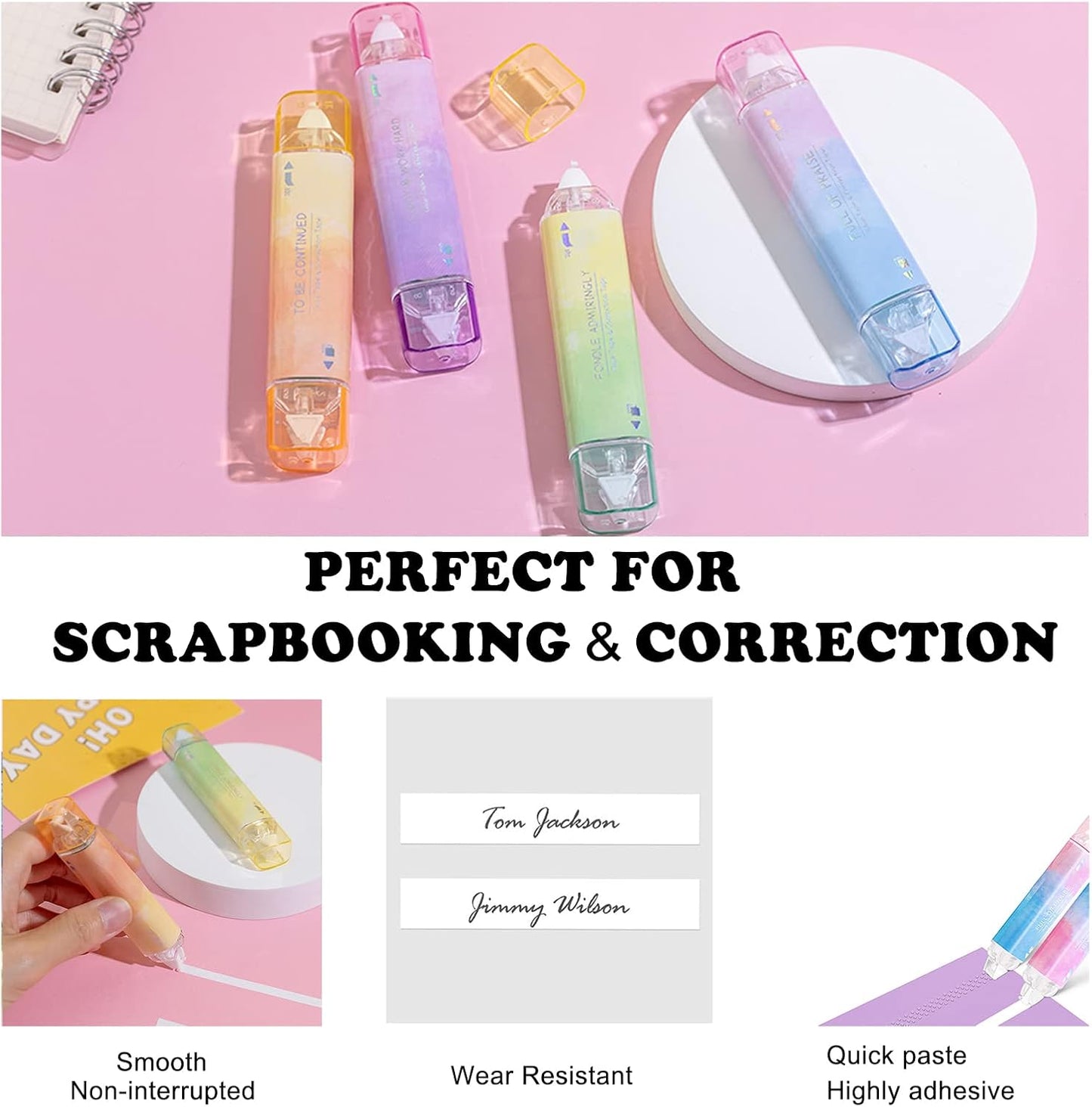 2 in 1 Correction Tape and Double Sided Tape Roller, Cute Quick Dry Japan Correction Tape, with Permanent Scrapbook Adhesive Tape Dispenser, for School Office Supplies(SH-C)