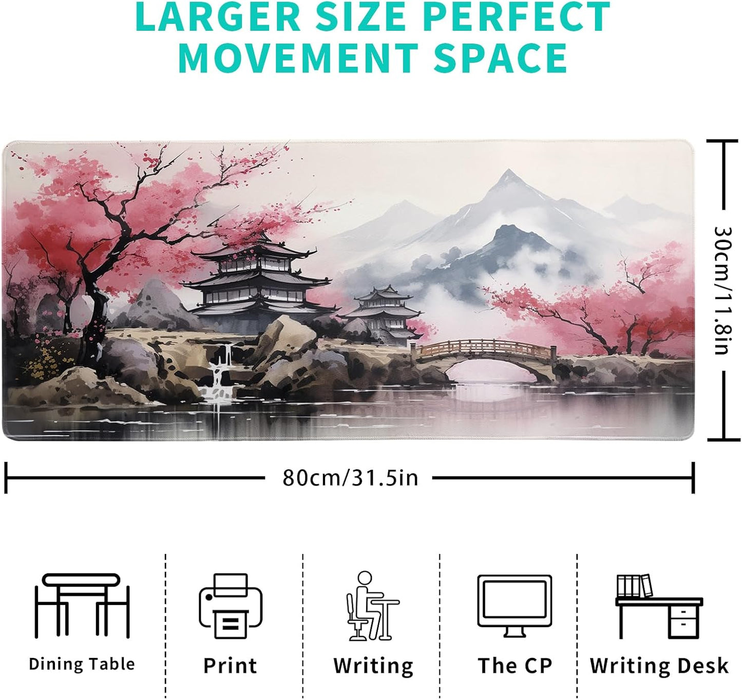 Desk Mat, Desk Matt for Desktop, Watercolor Desk Pad Mat, XL Large Mouse Pad for Desk, Anti-Slip Big Mousepad with Stitched Edges, Keyboard Pad Mouse Mat for Gaming Office (Cherry Blossom 3)