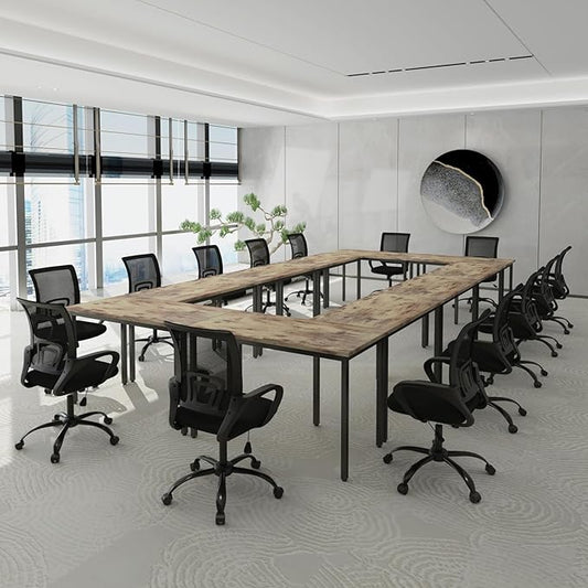 Bonzy Home Conference Tables 23ft Office Computer Desk for Meeting Room Study Writing Printer Podcast Table for 24 People Rustic Brown 10PCS 275.5"x47.2"x29.5"