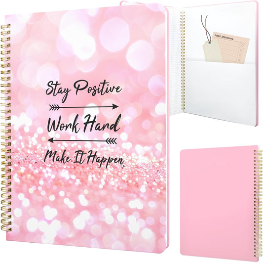 Cute Spiral Notebook journal A4 Aesthetic Pretty Design for Women Girls Kawaii with Pocket, 8.5 x 11 inch, Graph, Positive