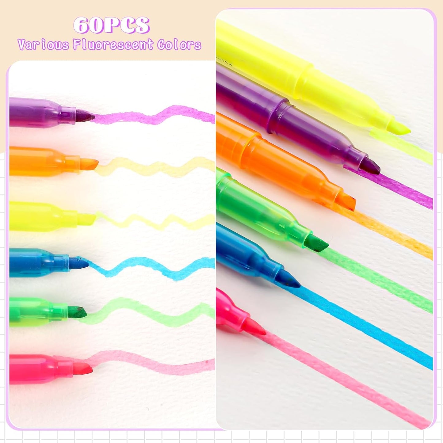 BESARME 240 Pack Assorted Colors Highlighters Bulk 6 Colors Fluorescent Markers for Home School Office