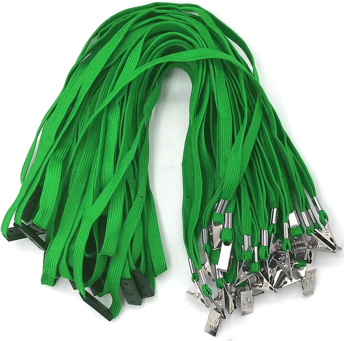 Bird Fiy Lanyards Breakaway Bulk Black Lanyards Neck Flat Safety Badge Lanyard Bulldog Clip (Green, 50 PCS)