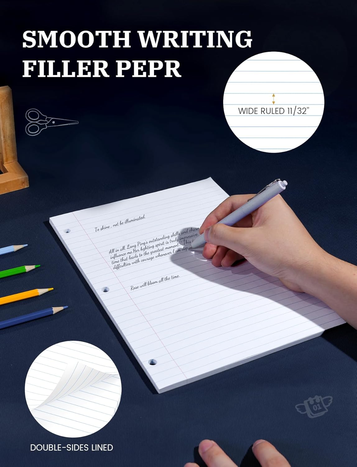Loose Leaf Paper Wide Ruled, 8-1/2 x 11 In, 400 Sheets Filler Paper for 3-Ring Binder, Double-Printing Lined Paper, 3-Hole Punched Notebook Paper Binder Paper 8.5'' x 11'', 4 Pack, 100 Sheets/Pad