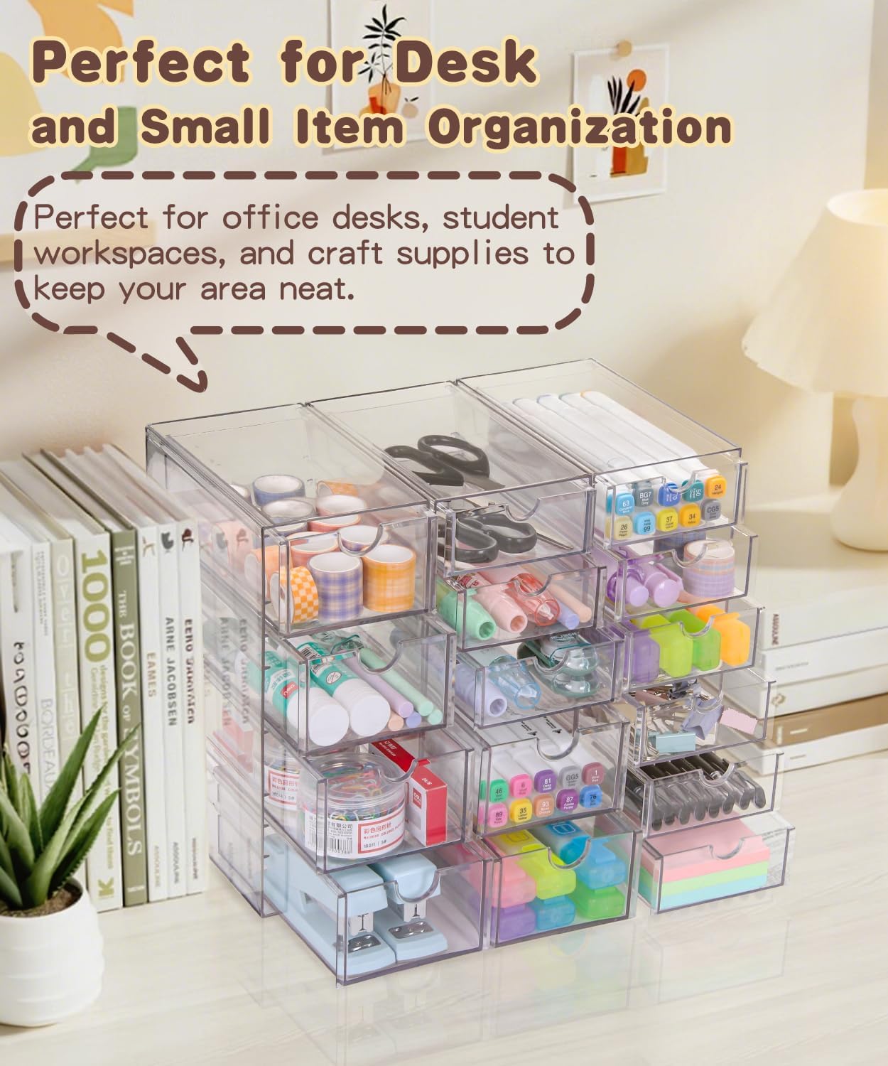 Clear Acrylic Organizer with Drawers | 15-Drawer Desktop Unit | Makeup & Desk Organization and Storage Box for Office, Craft, Vanity Table, Bathroom, Home Essentials