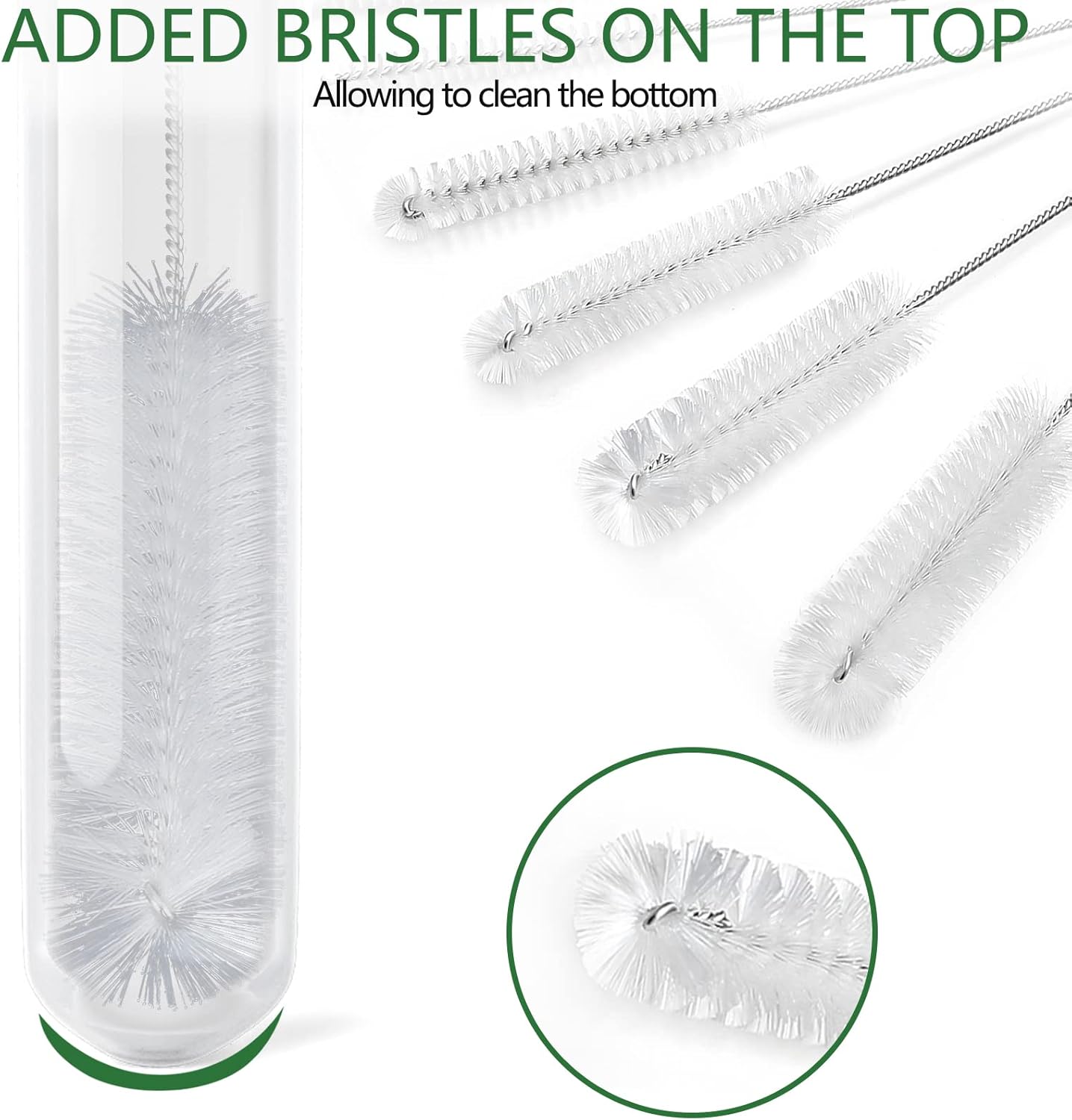 CiaraQ Bottle Cleaning Brushes, 9.8 Inch Nylon Tube Brush Set, Cleaner for Narrow Neck Bottles Cups with Hook, Set of 10pcs. White