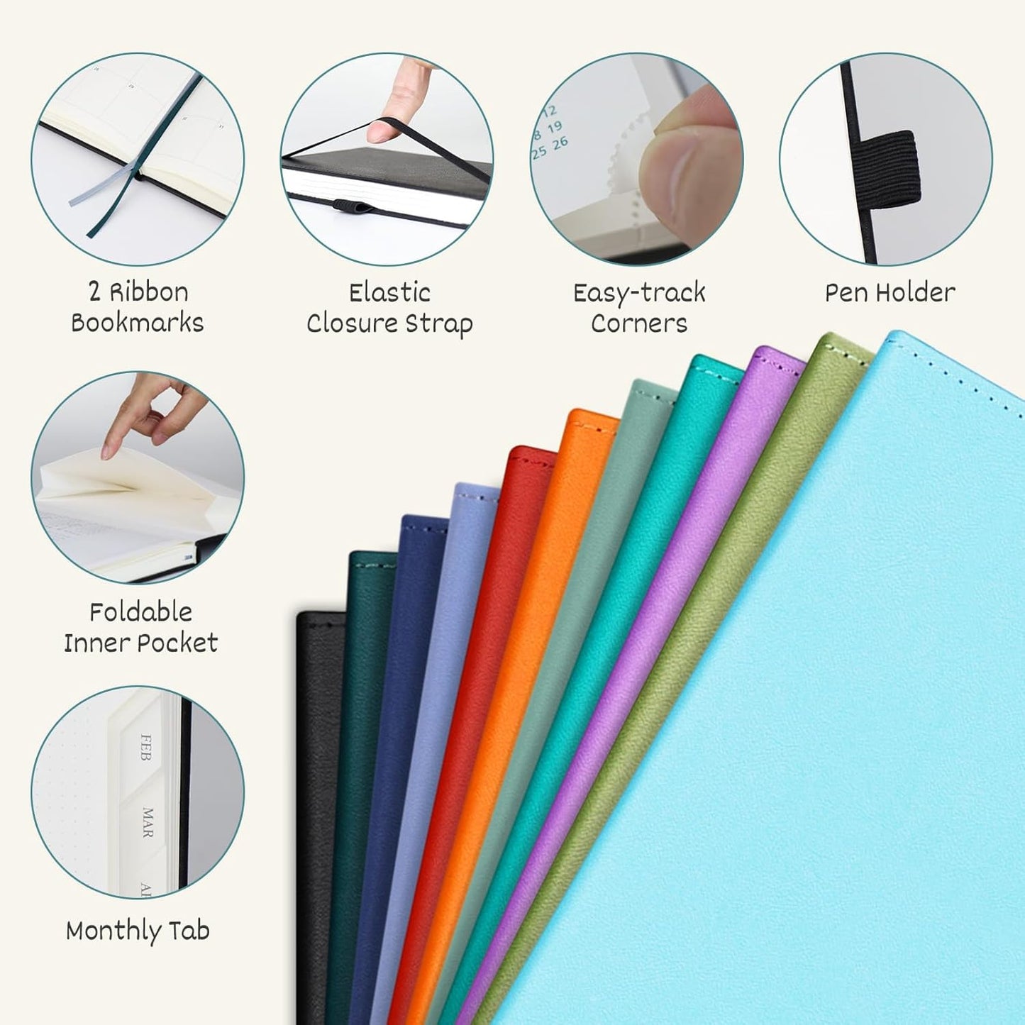 BEZEND 2026 Planner Weekly and Monthly (8.5" x 11") Daily Calendar with Half-Hourly Timeslots & Tab (Jan-Dec) Note & Expenses, Pen Holder, Inner Pocket, Vegan Leather Hardcover - Sky Blue